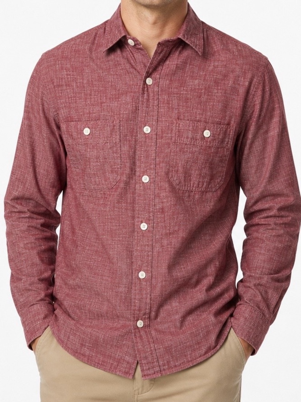 J.Crew Men’s Workshirt Medium Burgundy Chambray Button Down Preppy Workwear